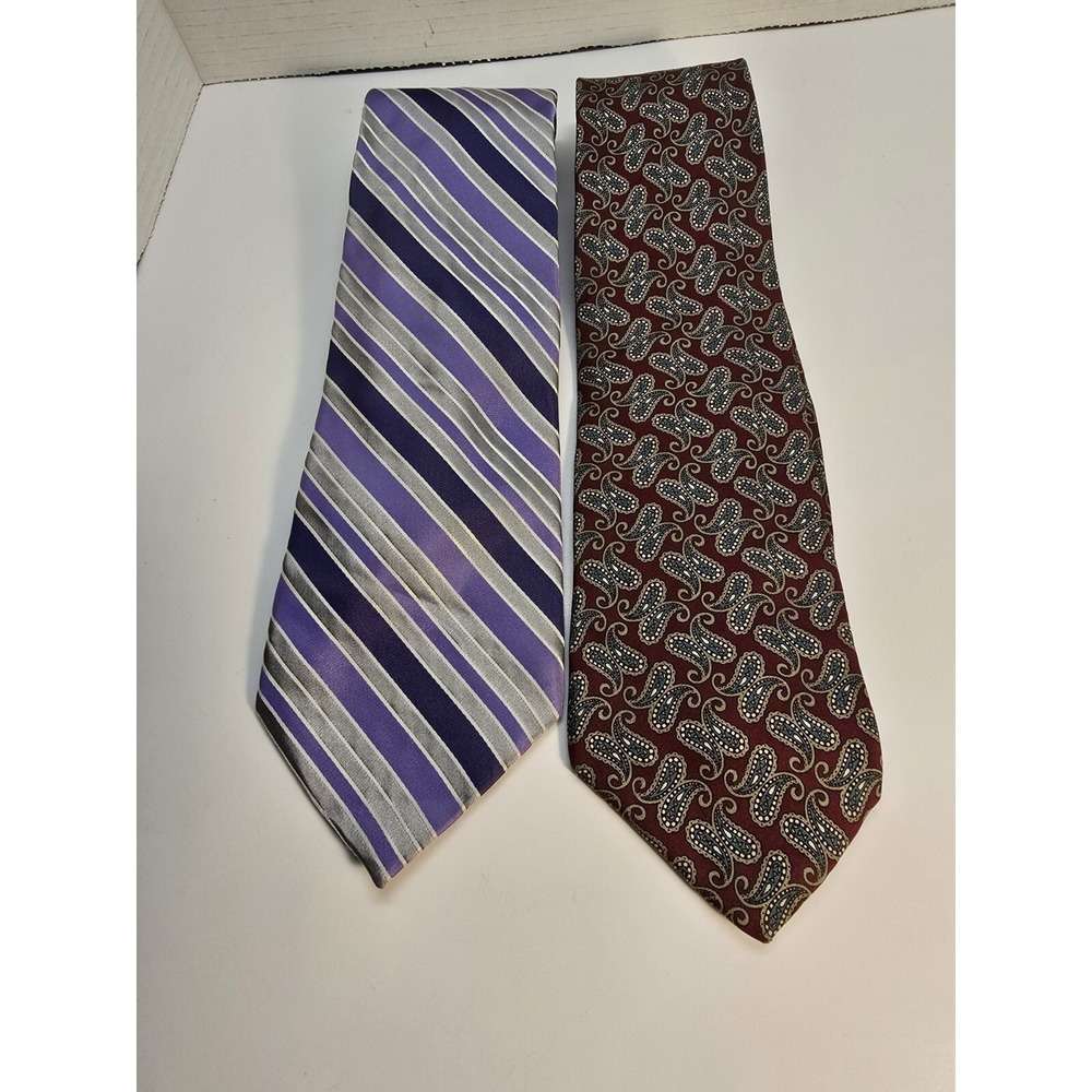 Jones New York Ties Lot Of Two Silk Neckties Burgandy Paisley Purple‎ Stripes